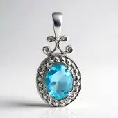 Cavill - Zilveren Hanger - 925 Sterling Zilver met Palladium - Blauwe Apatiet 1,02 ct - Ovale Edelsteen 8x6 mm - Vintage Filigraan Design Elegantie