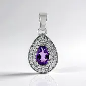 Cavill - 925 Sterling Zilver Geplatineerd Hanger - Uruguay Amethist 0 7 ct - 42 Cambodja Zirkonen 0 603 ct - Paars Elegant