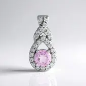 Cavill - Elegante Druppel Hanger - 925 Sterling Zilver Geplatineerd - Lichtroze Kunziet 1.169 ct - 24 Cambodjaanse Zirkonen 0.775 ct