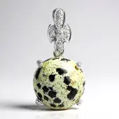 Cavill - Zilveren Hanger - 925 Sterling Zilver - 10,07 ct Dalmatiër Jaspis met Witte Topaas - Elegante Ronde Cabochon 14 mm - Natuurlijke Edelsteen