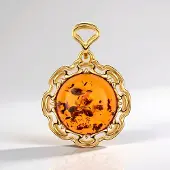 Cavill - Zilveren Hanger met Cognac Baltische Barnsteen 3 5ct - 925 Sterling Zilver Verguld - Ronde Cabochon 14mm - Vintage Filigraan Sieraad