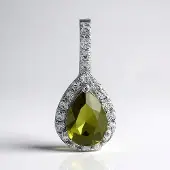 Cavill - Zilveren Hanger 925 Sterling Zilver - Vesuvianiet Peervorm 0 65 ct - 20 Zirkonia 0 23 ct - Elegante Groene Edelsteen
