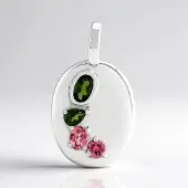 Cavill - Zilveren Hanger 925 Sterling Zilver met Palladium - 0,55 ct Braziliaanse Groene & Roze Toermalijn - Druppel & Ovaal