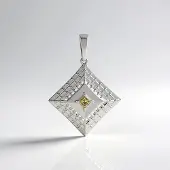 Cavill - 375 Witgouden Hanger - Champagne I2 Diamant 0,16 ct - Princess Slijpvorm - Modern Minimalistisch Design - Luxe Sieraden Dames