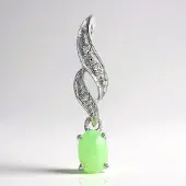 Cavill - Zilveren Hanger met Keizerlijk Chrysopraas 0 34 ct en Witte Topazen 925 Sterling Zilver - Elegant Ovaal Cabochon Sieraad 22x5 mm