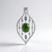 Cavill - Zilveren Hanger 925 Sterling Zilver Platina Geplateerd - 2x0 79 ct Ovale Canadese Jade & 0 159 ct Londense Blauwe Topaas