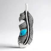 Cavill - Zilveren Hanger 925 Sterling Antiek - Blauwe Kingman Mohave Turkoois 0.329 ct Marquise Cabochon Veer 37x12 mm