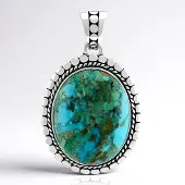 Cavill - Zilveren Hanger - 925 Sterling Zilver Antiek - Blauwe Kingman Mohave Turkoois 20,915 ct - Ovaal Cabochon - Handgemaakt Elegant Blauw Sieraad