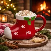 Out of the blue Kerstmok - Kerstlaars Design - 300 ml - Keramiek - Feestelijk Rood/Wit