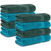 Komfortec 8x Handdoek 50x100 - 100% Katoen – Handdoekenset - Dunkelgrun-Turkis