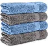 Komfortec Handdoekenset 4x Badhanddoek 70x140 cm - 100% Katoen - Anthrazit-Hellblau