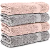 Komfortec Handdoekenset 4x Handdoek 50x100 cm - 100% Katoen -Silber-Rosa