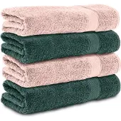 Komfortec Handdoekenset 4x Handdoek 50x100 cm - 100% Katoen -Dunkelgrun-Rosa
