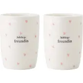 Zusss Set Van 2 Koffiemokken Lieblings Freundin - Cadeau Dames Keramiek Wit / Roze