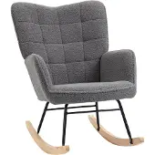 HOMCOM - Schommelstoel - met Fleece Look - Armleuningen - Donkergrijs