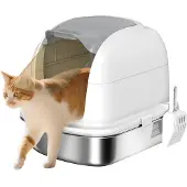 PawHut Kattenbak-Roestvrij staal, kunststof-52,4L x 41,3B x 42H cm-Wit