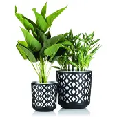 HowHomely Etnic Serie - Bloempot Set - Zwart-wit - Openwerk - Weerbestendig