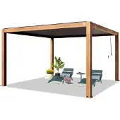 PRIMEYARD Pergola 4x4 m, lamellendak, laklaag met houtoptiek