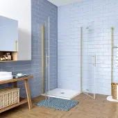 AICA Douchecabine 70x110x195cm Opvouwbare 6mm NANO Easyclean veiligheidsglas goud aluminium profiel