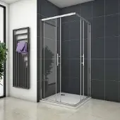 AICA Rechthoekige hoekinstap douchecabine 100x76x195cm,dubbele schuifdeur,6mm nano veiligheidsglas easyclean