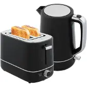 HOMCOM -Wasserkocher Toaster Set-Kunststoff-21,2L x 16B x 24,3H cm-Schwarz