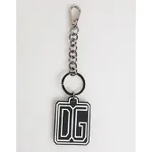 Dolce&Gabbana Zwart Witte DG Rubber Logo Zilveren Mannen Sleutelhanger Sleutelhanger