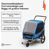 Klarfit Aanhanger voor 2 huisdieren met 324 l volume, Hybride buggy met solide stalen framconstructie, geïntegreerde reflectoren & remmen - ruime honden-fietsaanhanger