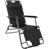 Springos Tuinstoel | Ligstoel | Opvouwbaar | Verstelbaar | Ergonomische Hoofdsteun | Zwart