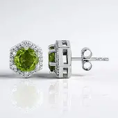 Cavill - Zilveren Zeshoekige Oorbellen - 925 Sterling Zilver met Platina Plating - 2,257 Ct Groene Peridoot & 0,319 Ct Zirkonia - Elegante Studs Dames