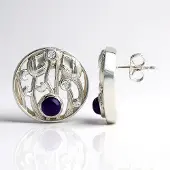 Cavill - Zilveren Oorbellen - 925 Sterling Zilver - Braziliaanse Amethist 0,919 ct - Witte Topaas 0,13 ct - Elegante Paarse Cabochon Oorbellen
