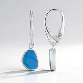 Cavill - Zilveren Oorbellen - 925 Sterling Zilver - 3,5 Ct Blauwe Opaal Doubletten - Fancy Geslepen - Bezel - Elegante Haaksluiting