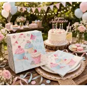 Papstar 20 x Papieren tafel servetten 33cm Birthday cupcakes 3-laags FSC Ecolabel Milieuvriendelijk bbq | picknick | feest |