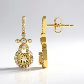 Cavill - Vergulde 925 Sterling Zilveren Oorbellen - Gele Beril 0,859ct & Zirkonia 1,348ct - Elegant Rond Briljant, Prong Zetting, 21mm