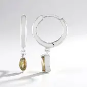 Cavill - Zilveren Oorbellen 925 Sterling Platina Gecoat - Gele Zirkonen Marquise 0,675 ct - Elegante, Tijdloze Damesoorbellen 23 mm