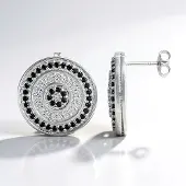 Cavill - Zilveren Oorbellen - 925 Sterling Zilver - Zwarte Spinel 1,29 ct & Zirkon Pavé 2,08 ct - Elegant Rond Briljant Design