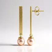 Cavill - Paarse Ming Parel Oorbellen - 925 Sterling Zilver Verguld - 6,5 mm Ronde Parels - Modern & Elegant - 32 mm Lengte