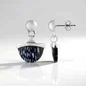 Cavill - Zilveren Oorbellen Geplatineerd 925 Sterling Zilver - Versteend Jambi Palhout 12 ct Fancy Cabochon - Handgemaakte Elegante Oorbellen 22 mm