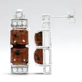 Cavill - Zilveren Oorbellen - 925 Sterling Zilver - 7 89 ct Mahonie Obsidiaan - 0 46 ct Cambodjaanse Zirkoon - Modern Geometrisch