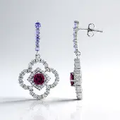 Cavill - Zilveren Oorbellen - 925 Sterling Zilver Platina-Plated - Umbaliet & Tanzaniet Edelstenen - 5,058 Ct - Bloemvormige Elegante Dames Oorbellen