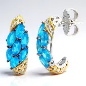 Cavill - Zilveren Oorbellen Met 1 89 Ct Neon Blauwe Apatiet Marquise Slijpsel - 925 Sterling Zilver Palladium - Elegante Oorbellen 19 Mm