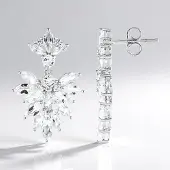 Cavill - Elegante Zilveren Oorbellen - 925 Sterling Zilver Geplatineerd - Braziliaanse Witte Topaas 5 76 ct - Marquise & Rond