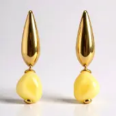 Cavill - 925 Sterling Zilver Verguld Oorbellen met 3,8 ct Mystieke Baltische Barnsteen - Lange Druppelvorm 33 mm - Warme Amberkleur Elegant