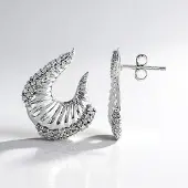 Cavill - Zilveren Oorbellen - 925 Sterling Zilver Platina Geplateerd - 86 Cambodjaanse Zirkonia 1 275 Ct - Halvemaan Design - Elegante Pave Stijl