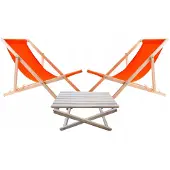 Woodok 2x Houten Ligstoelen met Bijpassende Salontafel - Oranje
