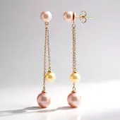Cavill - Zilveren Oorbellen - 925 Sterling Zilver Rosé Verguld - Paarse en Perzikkleurige Ming Parels 9,5 mm Rond - Lange Elegante Oorsteker 60 mm