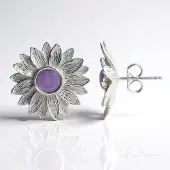 Cavill - Zilveren Oorbellen 925 Sterling Zilver - Lavendel Jade 0 811 ct Ronde Cabochon - Bloemvorm Oorstekers Elegant 20 mm