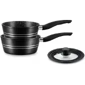Royalty Line RL-FS2M: 3 Pieces Saucepan Set with Marble Coating Black