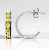 Cavill - 925 Sterling Zilver Oorbellen met Gouden Accenten - Nan Collection - 19mm Golfpatroon Oorknopjes - Modern & Stijlvol