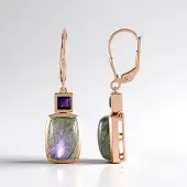 Cavill - Zilveren Oorbellen Rosé Verguld - 7,65 ct Paarse Minary Labradoriet Madagaskar + 0,81 ct Amethist - Handgemaakte Elegante Oorbellen