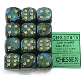 Chessex Scarab Jade/goud D6 16mm Dobbelsteen Set (12 stuks)